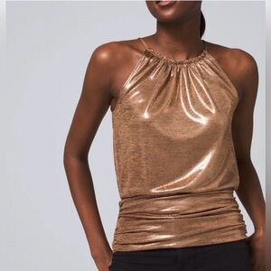 WHITE HOUSE BLACK MARKET Metallic Sleeveless Date Top Gold Halter Womens size XS